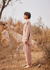 A Model Wearing Brown Cotton Mul Dune co ord set curated by Only Ethikal